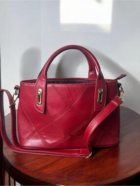 Pierre Cardin Red Structured Satchel Top Handle Crossbody Bag